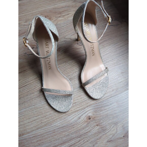 Stuart Weitzman Nudistsong Nudist Heel Sandals Womens 7 Fine Glitter - Picture 3 of 15